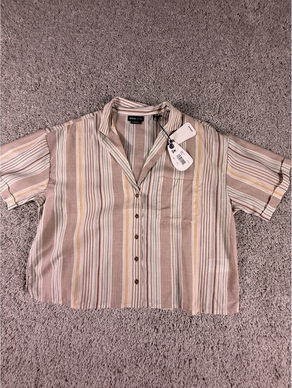 NWT Prana Women’s Iguala Top Size Large Striped Cropped Mauve and Beige